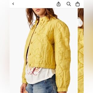 Free People Yellow Quilted Bomber Jacket